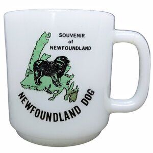 Vintage Glasbake Milk Glass Mug Newfoundland Dog Souvenir USA Cup